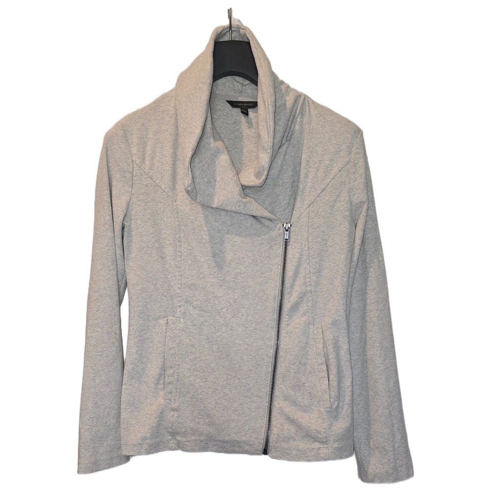 Banana Republic Womens Gray Asymmetrical Zip Cowl Neck Moto Jacket Small